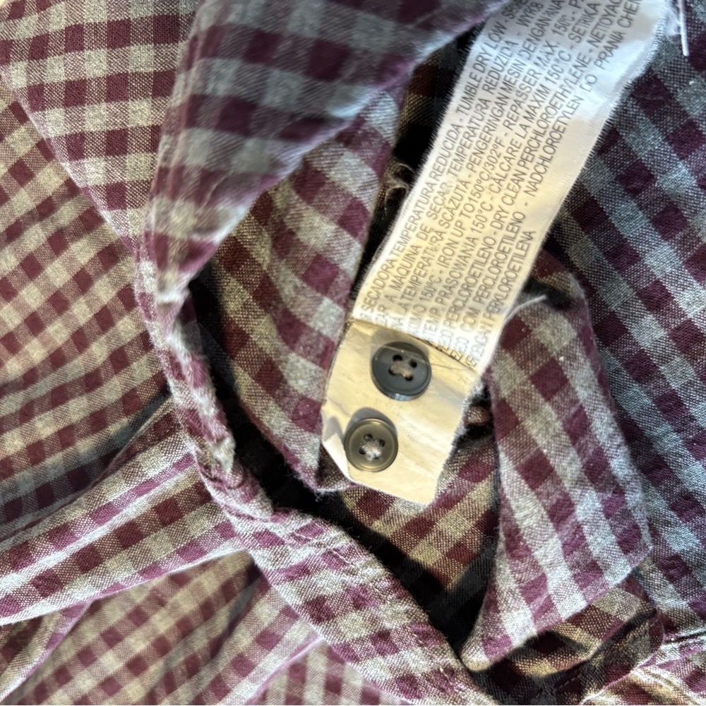 Zara Basic Slim Fit Button Up Shirt | Men’s Large | Gingham Burgundy Grey Cotton - Picture 7 of 9
